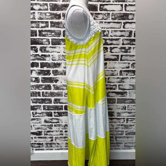 Free People Boho Beachy Resort Wear Neon Yellow & White Striped Maxi Dress - Picture 4 of 8
